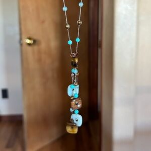 Tigers Eye Necklace and Blue Jade with Earrings Set